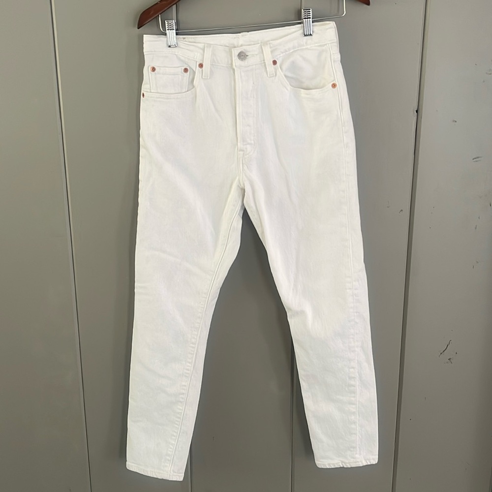 Levi's 501 Jeans Button Fly White Denim Size 28 Skinny Hi Waist Preppy Coastal